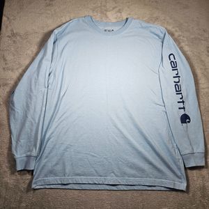 Carhartt Shirt Men's Extra Large Blue Long Sleeve Tee With Logoed Sleeve